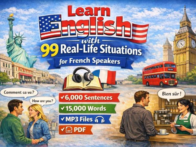 Learn English for French Speakers, 6,000 Sentences, 15,000 Words(MP3 & PDF)