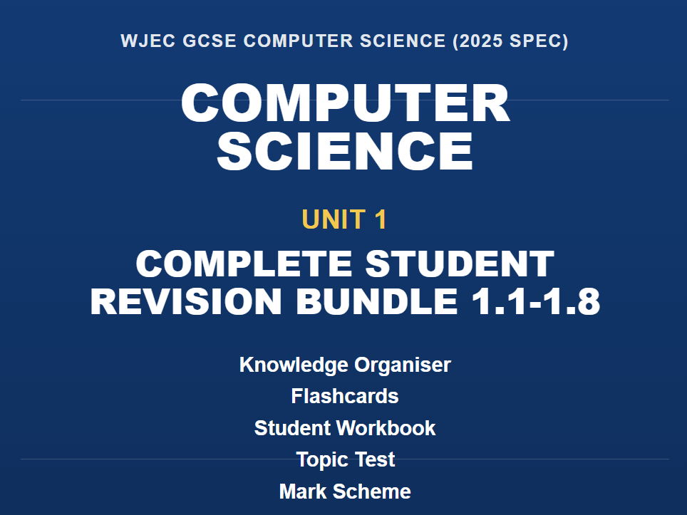 NEW 2025 WJEC GCSE Computer Science Unit 1 COMPLETE Revision Bundle | Knowledge Organisers, Flashcards, Workbooks & Tests
