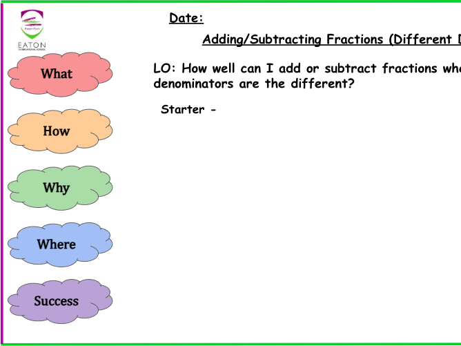Primary - Adding/Subtracting Fractions  (Different Denominators)