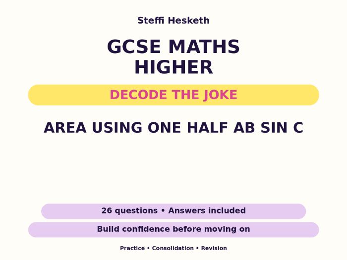 Area Using One Half ab sin C | GCSE Decode the Joke + Answers