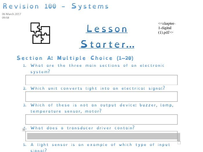 GCSE Electronics – Electronic Systems & Sub-systems | 100 Revision Questions & Answers