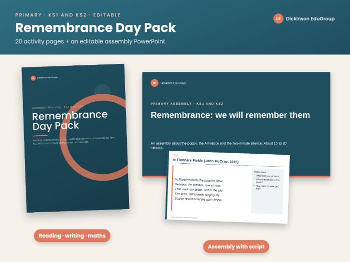 Remembrance Day Pack KS1 + KS2 editable