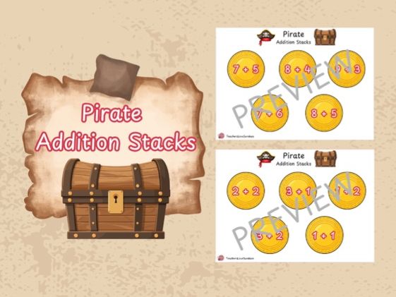 Pirate Addition Stacks (Adding 1 digit numbers)