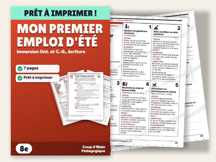 French Immersion Grade 8 CV, Cover Letter and Interview | Mon premier emploi d'été