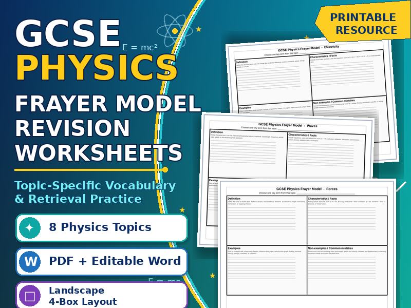 GCSE Physics Revision Frayer Model Worksheets | Topic-Specific Vocabulary & Retrieval Practice