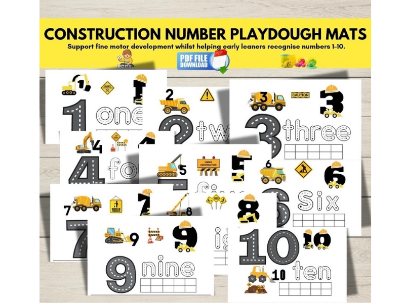 Construction Number Play Dough Mats 1–10 | EYFS Maths & Fine Motor Activity | Number Recognition, Co