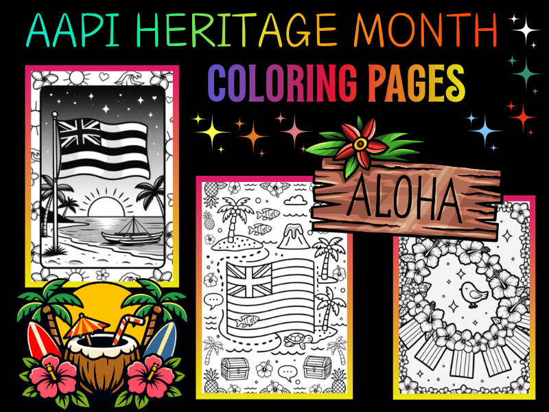 AAPI Heritage Month Coloring Pages: Hawaiian Flag Edition | Printable NO PREP
