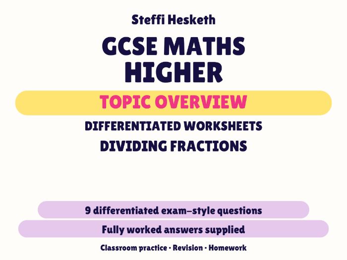 GCSE Higher Dividing Fractions | Topic Overview Differentiated Worksheet