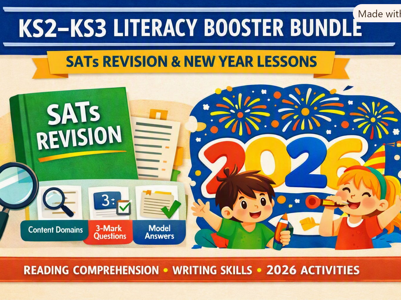 KS2–KS3 Literacy Booster Bundle: SATs Reading Question Generator + New Year English Lesson Pack (Content Domains, 3‑Mark Questions & Writing Skills)