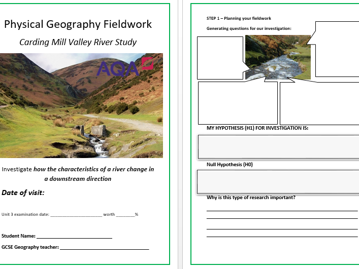 Unit 3 GCSE Geography Student Fieldwork Booklet - Carding Mill Valley River Study