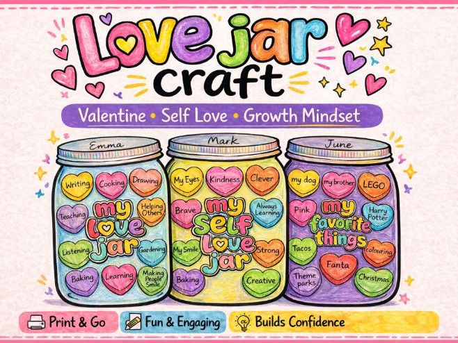 Love Jar Craft | Self Love Activity | Valentine Writing | Growth Mindset Craft