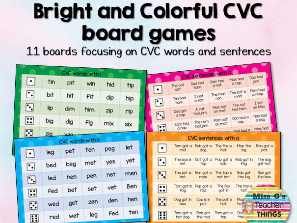 English - Reading - 'Roll the dice' CVC phonics words and sentences board games