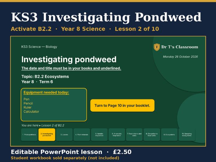 KS3 Activate B2.2 Ecosystems: Investigating Pondweed