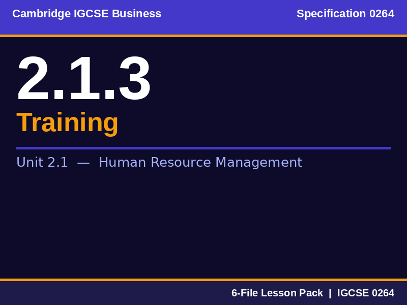 Cambridge IGCSE Business 0264 | 2.1.3 Training | Lesson Pack