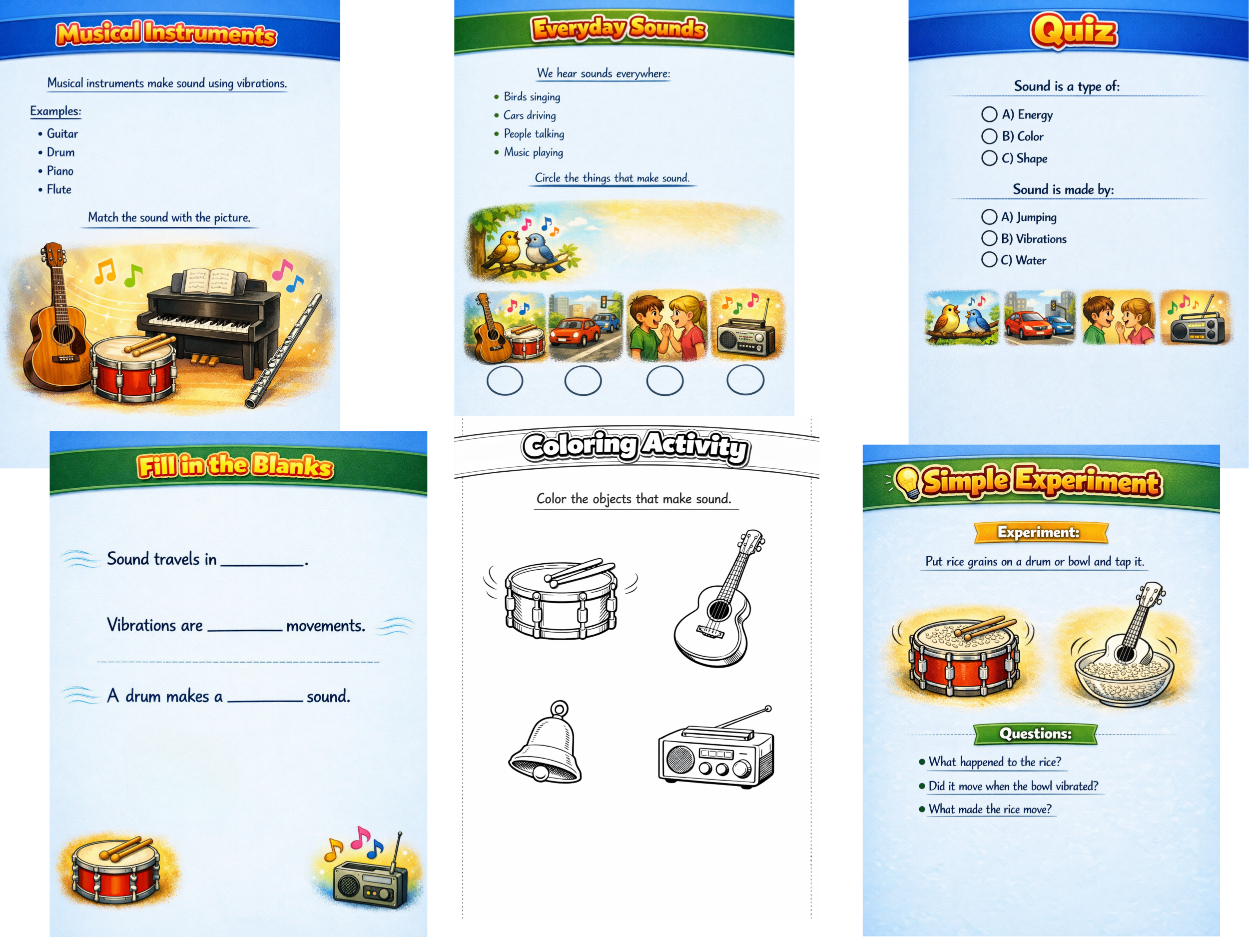 Sound and Vibrations Worksheets for Kids | Physics Activities | Science ...