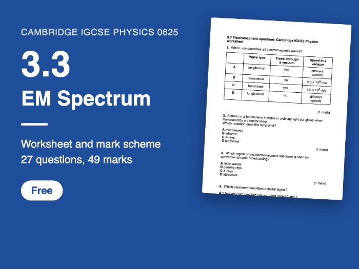 Cambridge IGCSE Physics 0625: 3.3 EM Spectrum Worksheet