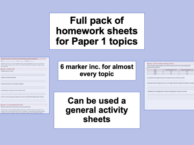 Full Pack of Homework Sheets - GCSE OCR Economics (Paper 1)