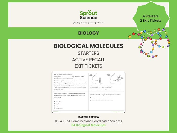 B4 Biological Molecules | Starter Activities & Exit Tickets | IGCSE Biology