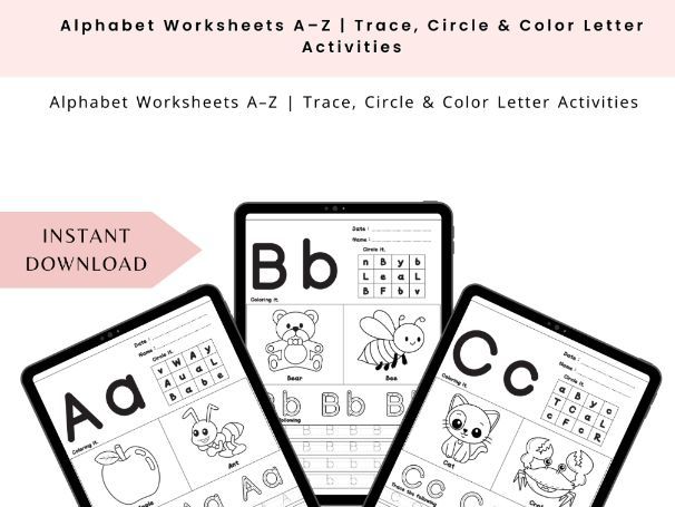 Alphabet Worksheets A–Z | Trace, Circle & Color Letter Activities
