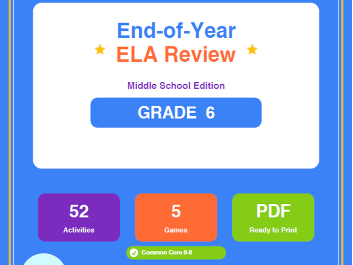 6th Grade End of Year ELA Review Worksheets & Games