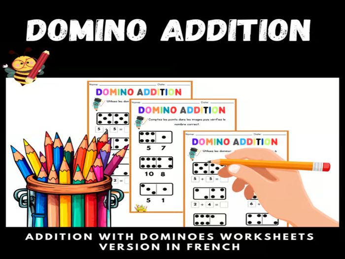 Domino Addition Practice Missing Addends, and More! Facts within 20 worksheets / Version in French