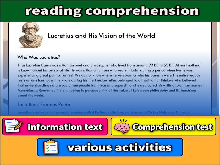 Lucretius and His Vision of the World- Reading Comprehension, Worksheet & Activities