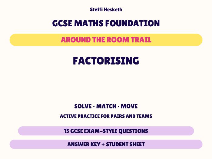 GCSE Foundation Maths Factorising | Around the Room Trail