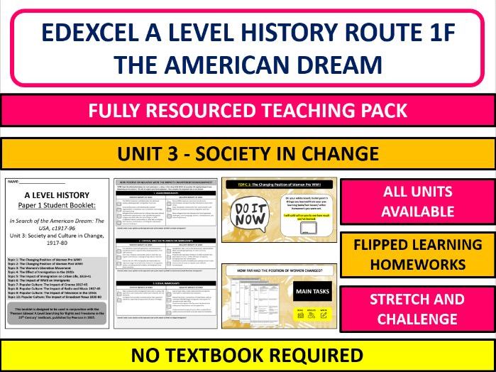A-Level History Edexcel Route F: American Dream EQ3 Teaching Pack – Society and Culture 1917–80