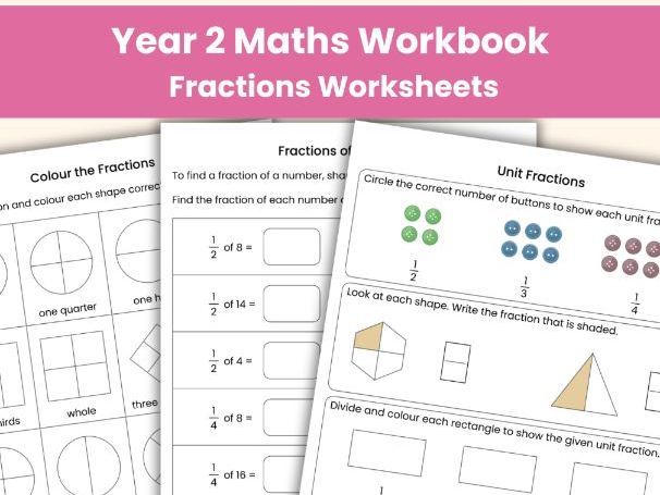 Year 2 Maths Workbook: Fractions Worksheets | Halves, Quarters & Thirds