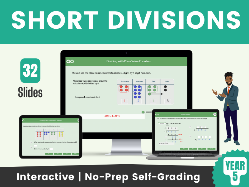 Short Divisions - Year 5 Interactive Digital Maths Lesson and Activities