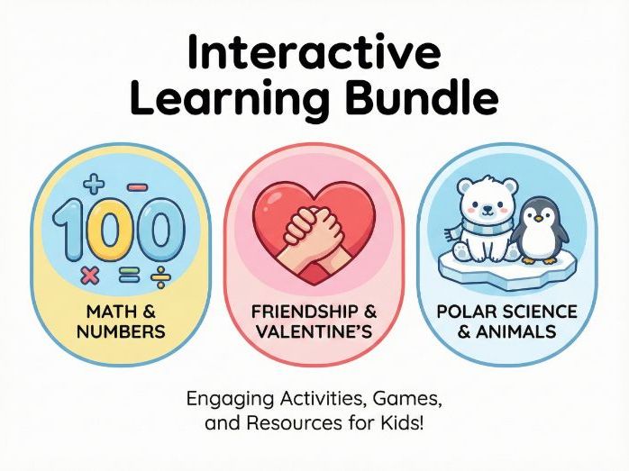 Primary Winter Activity Pack: 100 Days of School, Valentine’s Kindness, and Polar Science