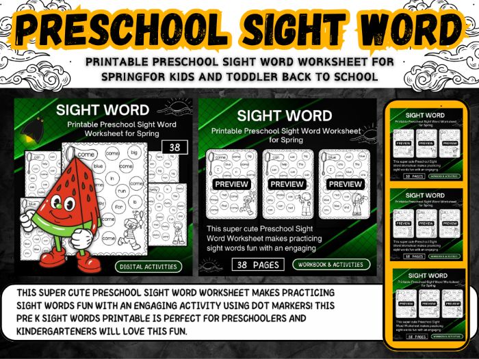Printable Preschool Sight Word Worksheet for Spring