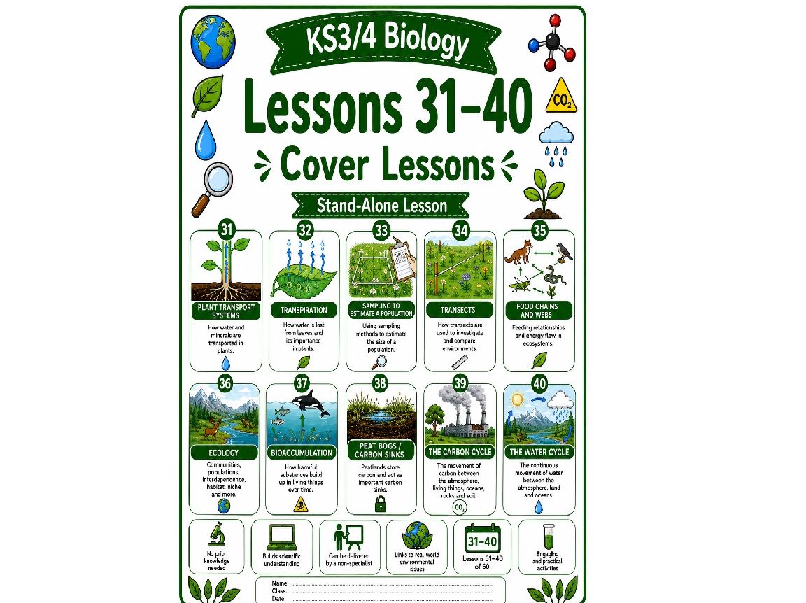 Bundle of 10 biology cover lessons (L31-40)