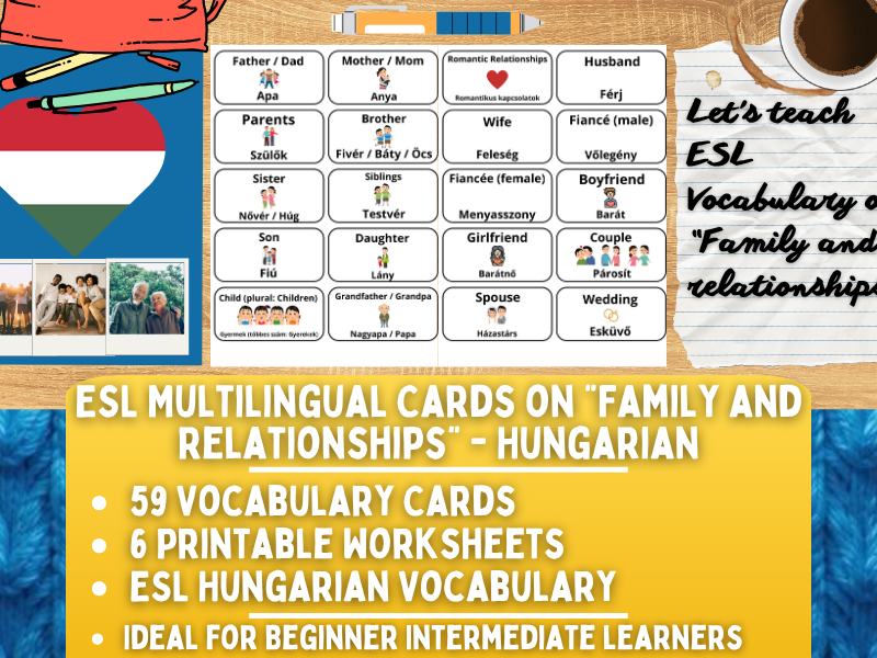 ESL Multilingual Vocabulary Flashcards - Family and Relationships - Hungarian