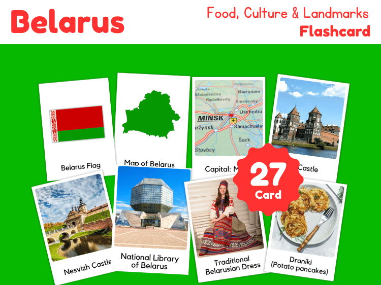 Belarus Geography Flashcards | 27 Printable Country Study Cards