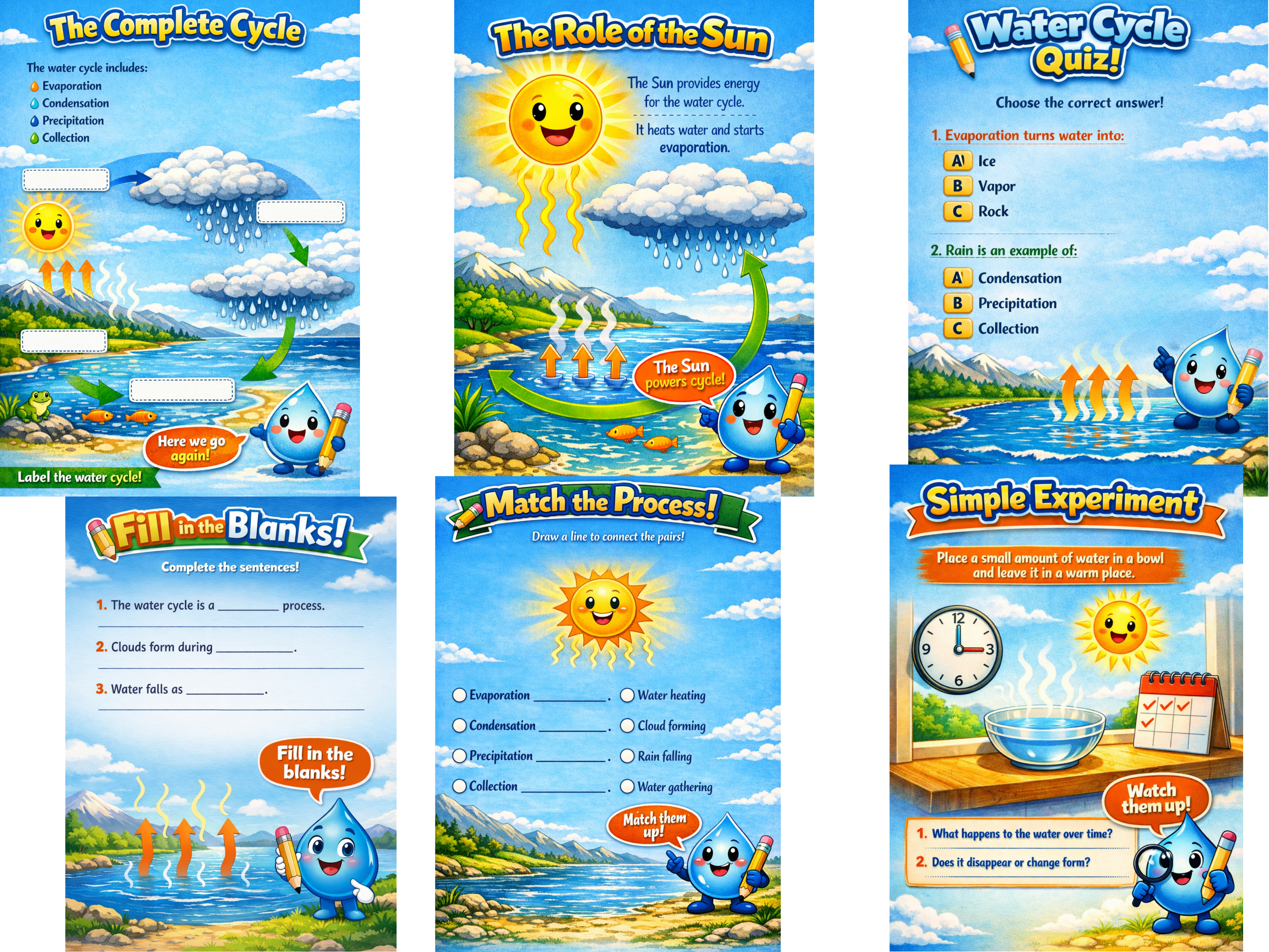 Water Cycle Worksheets for Kids | KS2 Science | Evaporation ...