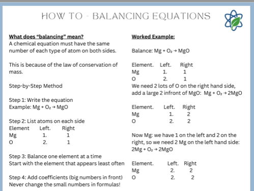 GCSE Chemistry/Higher/Combined Science/How To: Balancing Equations/With Answers/AQA/Support/Scaffold