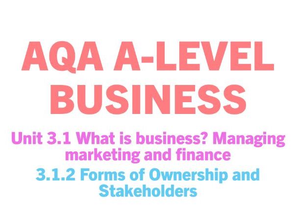 AQA A-Level Business 7138 (3.1.2 Forms of Business and Stakeholders) Topic Bundle