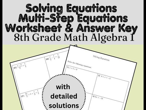 Multi-Step Equations Worksheet & Answer Key | 8th Grade Math Algebra 1