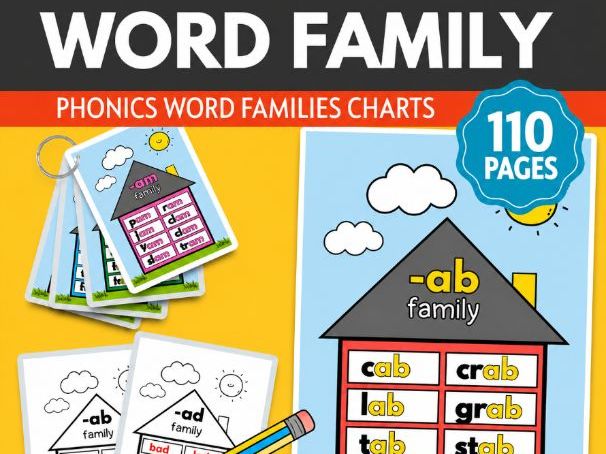 Word Family Houses Posters | Phonics Word Families Charts for Kindergarten