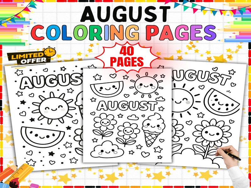 Summer Coloring Pages | 40 Page Coloring Sheets | Watermelon Ice Cream and Flowers