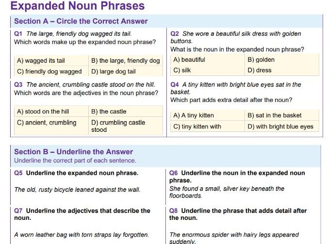 Year 6 SPaG Revision for SATs: Expanded Noun Phrases | 20 Questions with Answers