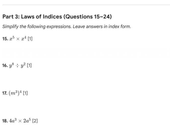 Expressions and formulae worksheet