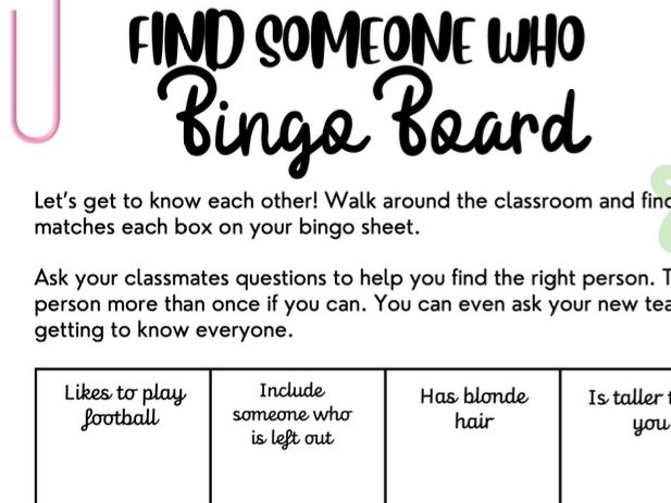 "Find someone who" Bingo