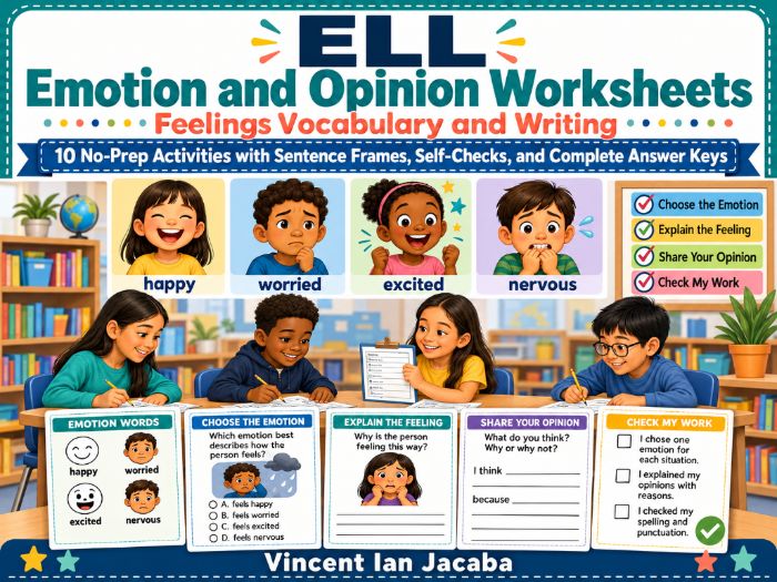 EAL/ESL Feelings & Emotions Worksheets | Vocabulary, Reading & Opinion Writing