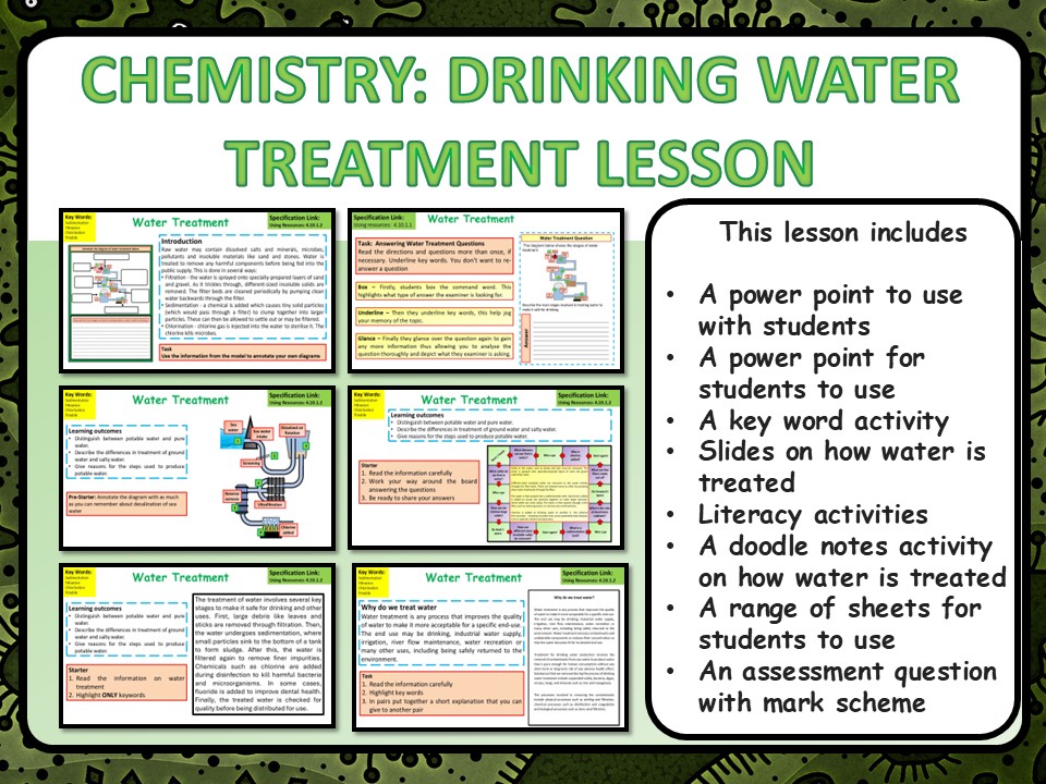 KS4 GCSE Chemistry (Science) Water Treatment (Drinking Water Treatment) Lesson & Activities