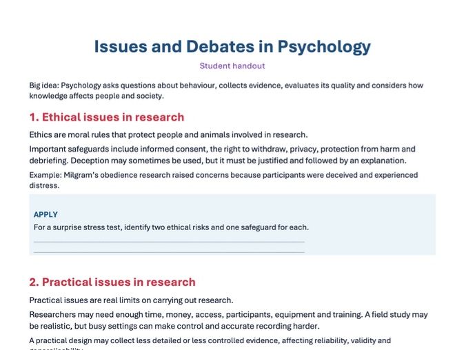 Psychology Issues & Debates