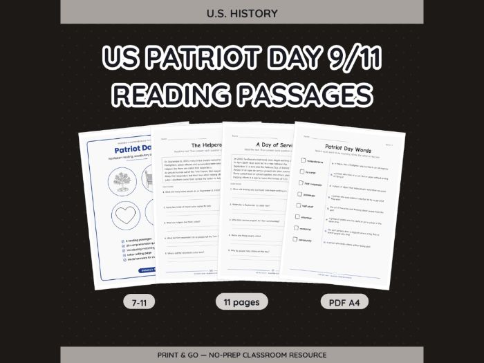 US Patriot Day 9/11 Reading Passages | 11 pp