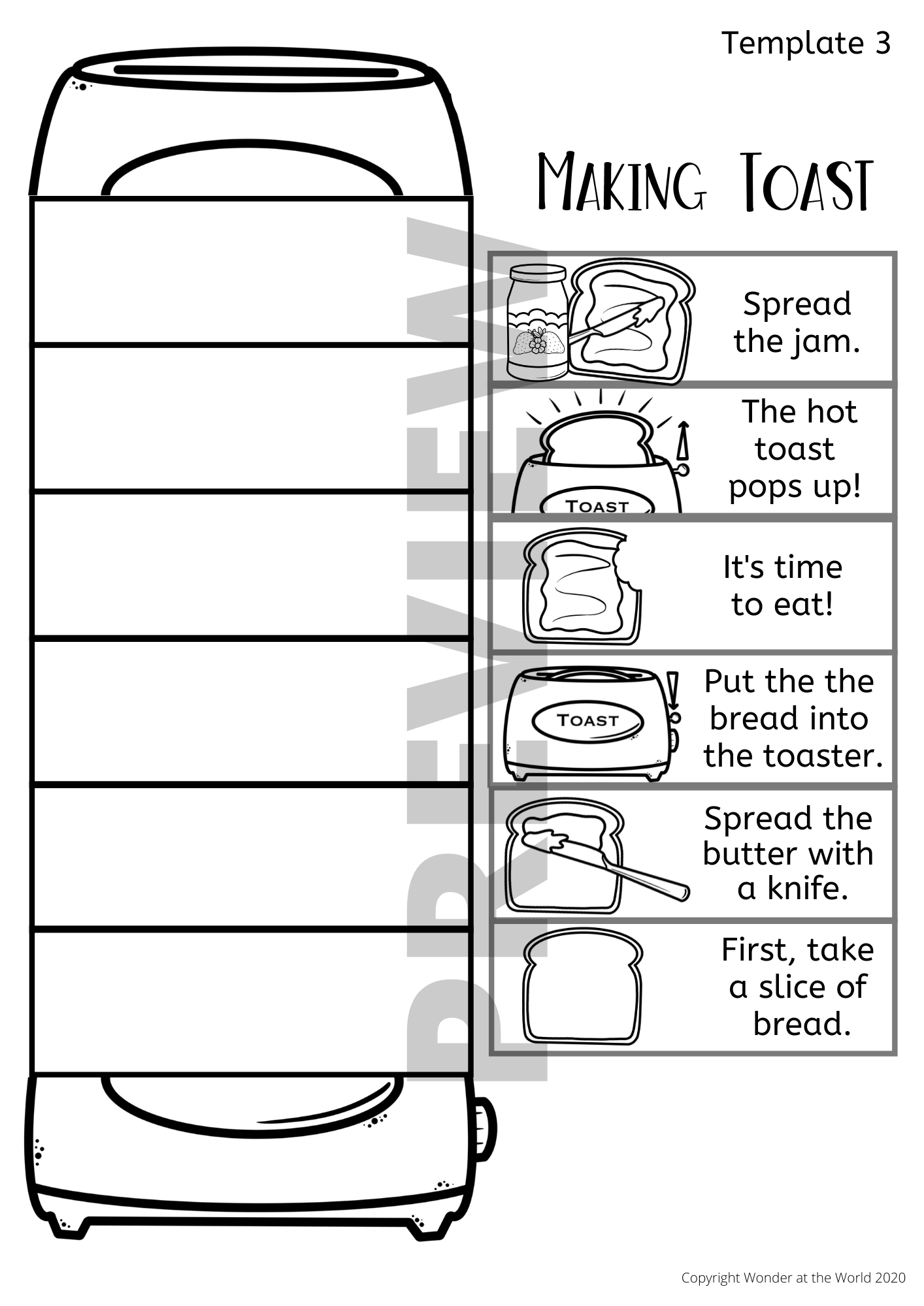 Making toast sequencing activity foldout for early readers Teaching