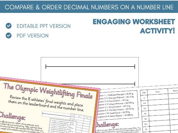Order & Compare Decimals on a Number Line | Worksheet Activity | Place Value